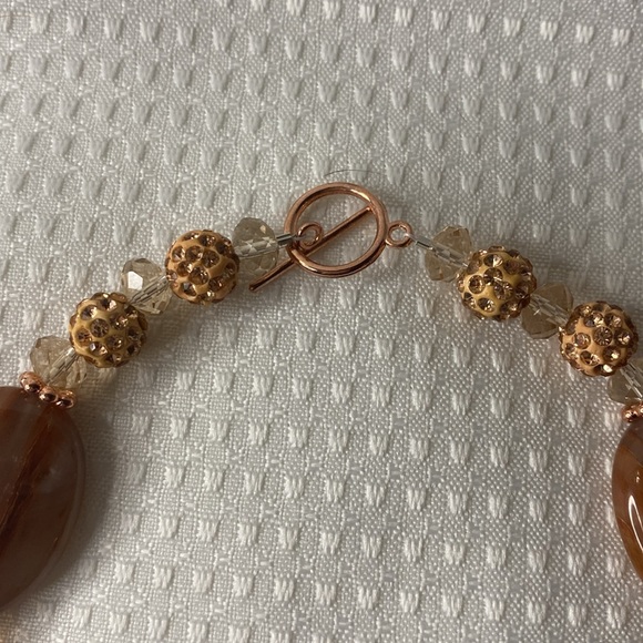 Handcrafted Red Carnelian Agate w/rose gold tone glitter balls Necklace - Picture 4 of 5